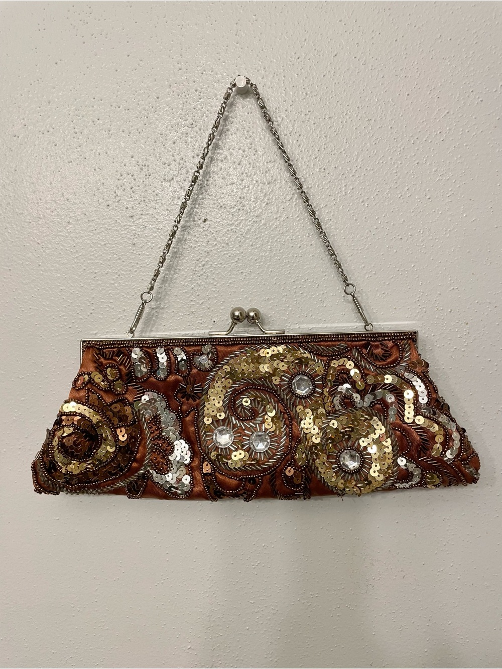 Apt. 9 Brown Sequin & Beaded Evening Clutch
